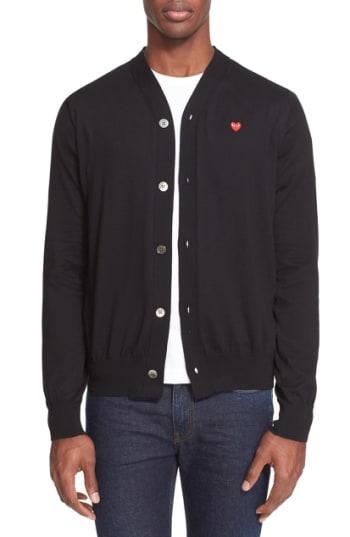 Men's Comme Des Garcons Play Cotton V-neck Cardigan