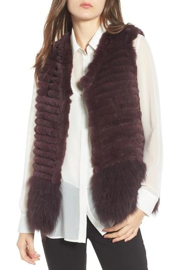 Women's Love Token Genuine Rabbit & Fox Fur Vest - Burgundy