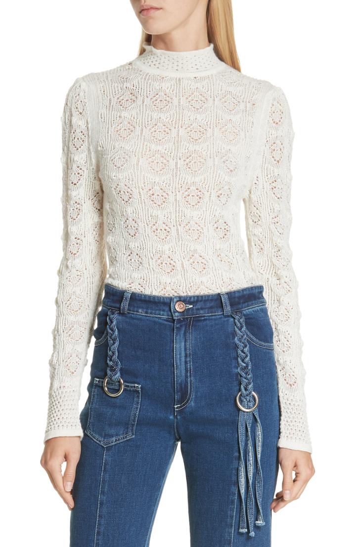 Women's See By Chloe Pointelle Knit Pullover - White