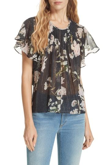 Women's Dolan Effie Pintucked Flutter Sleeve Blouse - Black