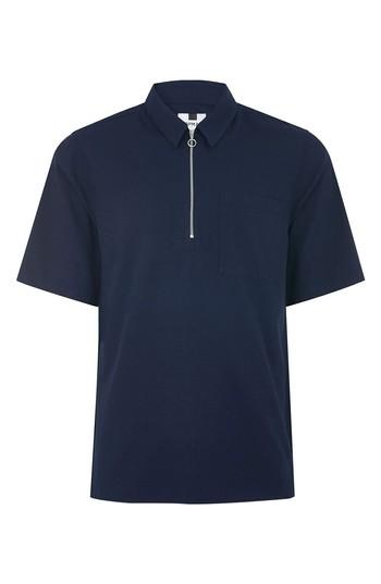 Men's Topman Modern Fit Zip Shirt, Size - Blue