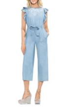 Women's Vince Camuto Chambray Frayed Ruffle Sleeve Jumpsuit, Size - Blue