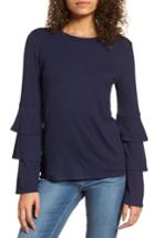 Women's Bp. Ruffle Sleeve Ribbed Sweater, Size - Blue