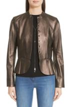 Women's St. John Collection Pearlized Nappa Leather Jacket - Metallic