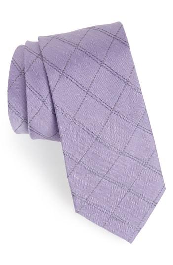 Men's The Tie Bar Check Silk & Linen Tie, Size X-long X-long - Purple