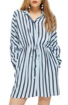 Women's Topshop Drawstring Stripe Shirtdress Us (fits Like 10-12) - Blue