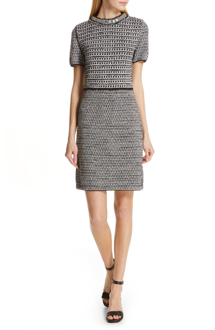 Women's Tory Burch Embellished Fringe Tweed Dress