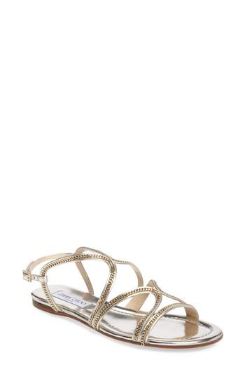 Women's Jimmy Choo Nickel Flat Sandal Us / 34eu - Metallic