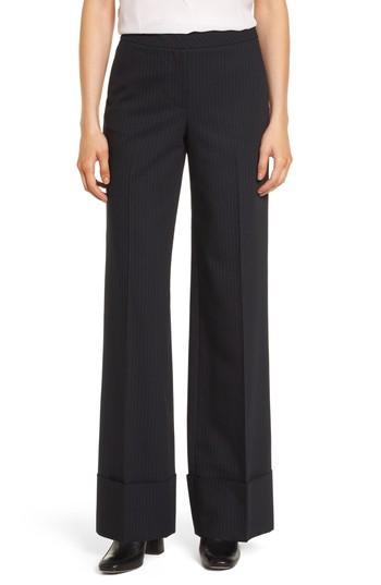 Women's Lewit Cuffed Wide Leg Pinstripe Suit Pants - Blue