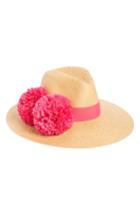 Women's August Hat Pom Straw Fedora - Pink