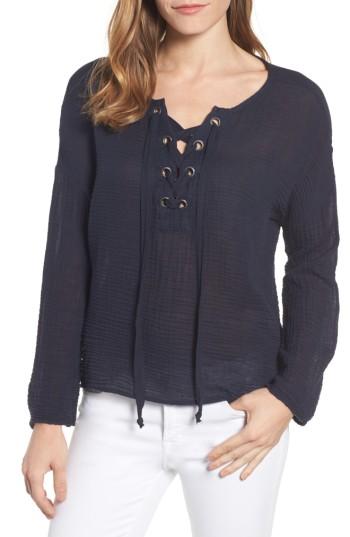 Women's Velvet By Graham & Spencer Lace-up Gauze Blouse - Blue