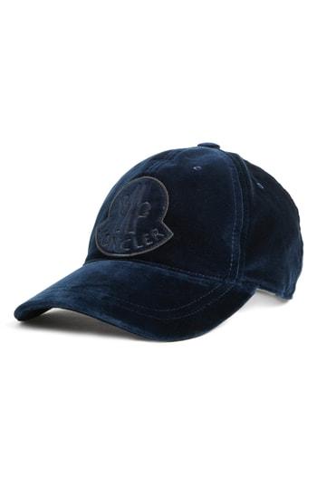 Women's Moncler Logo Velvet Cap - Blue