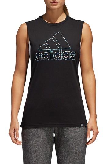 Women's Adidas Muscle Logo Tank - Black
