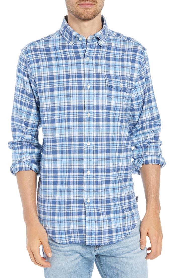 Men's Vineyard Vines Mill Hill Regular Fit Plaid Flannel Shirt, Size - Blue