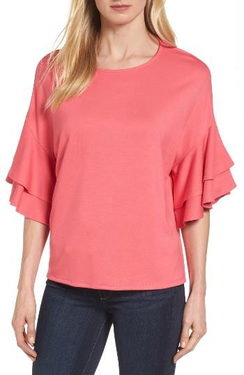 Women's Halogen Double Ruffle Sleeve Top - Coral