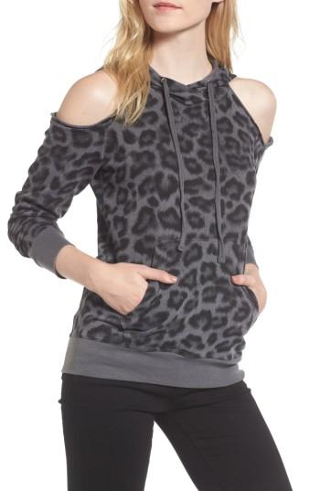 Women's Splendid Leopard Print Cold Shoulder Hooded Sweatshirt