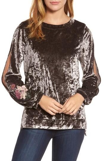 Women's Billy T Split Sleeve Embroidered Top - Grey