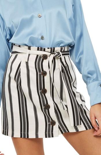 Women's Topshop Paperbag Waist Button Front Skirt Us (fits Like 14) - White