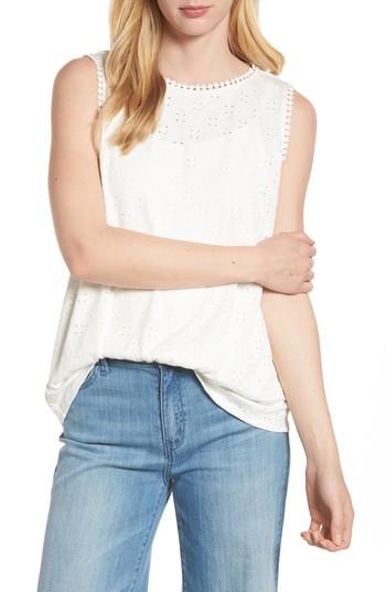 Women's Halogen Eyelet Knit Tank - White