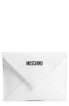 Moschino Be Mine Script Leather Clutch/crossbody Bag - White