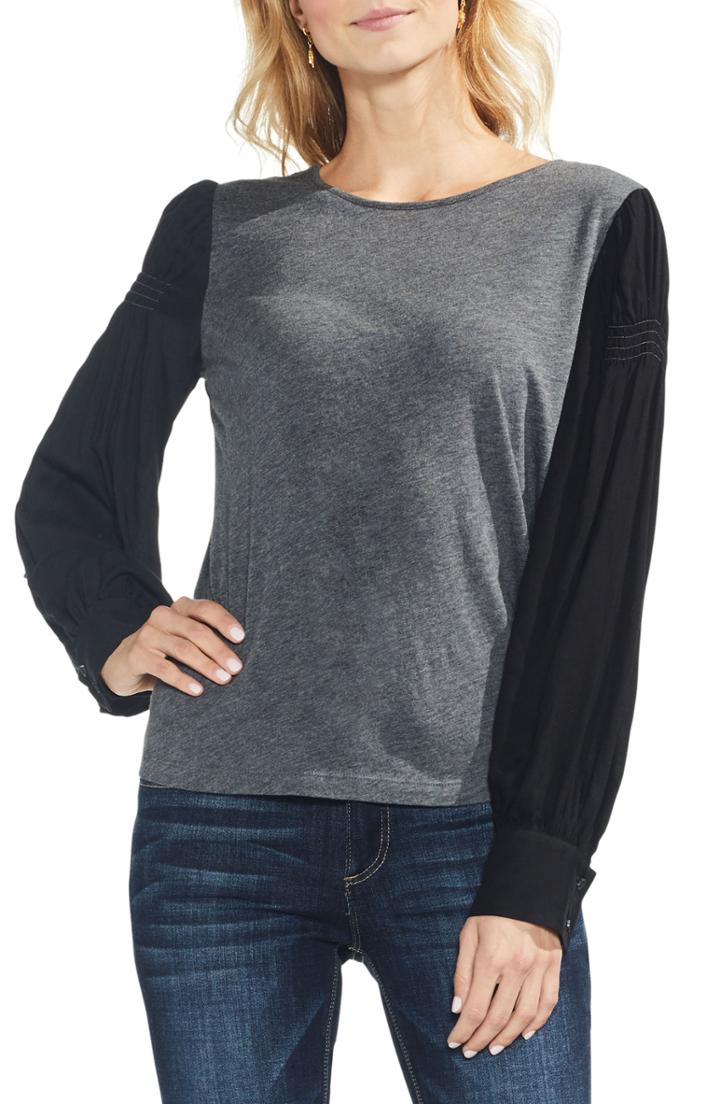 Women's Vince Camuto Smocked Shoulder Mix Media Top