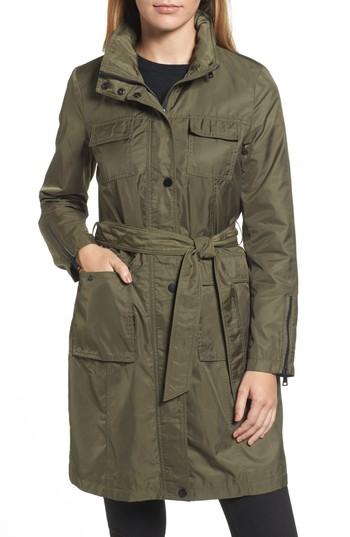 Women's Tahari Giselle Stowaway Hood Rain Anorak - Green