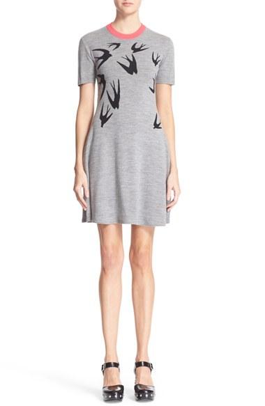 Women's Mcq Alexander Mcqueen Swallow Pattern Wool Dress