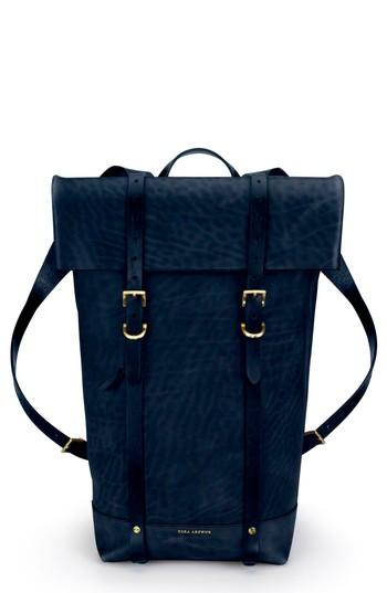 Men's Ezra Arthur Keystone Brass Detail Leather Rucksack - Blue
