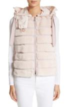 Women's Moncler Ametrine Wool & Cashmere Vest With Genuine Mink Fur Trim & Removable Hood - Pink