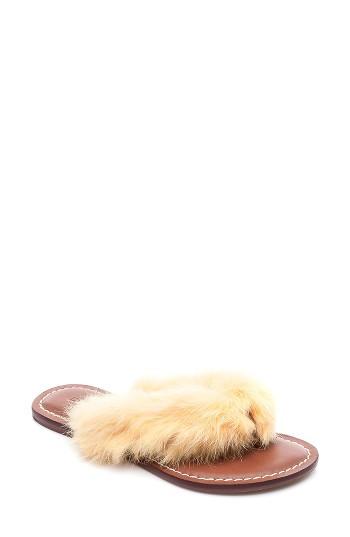 Women's Bernardo Genuine Rabbit Fur Flip Flop M - Beige