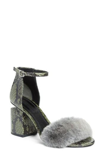 Women's Alexander Wang Abby Genuine Rabbit Fur & Snakeskin Sandal Us / 37eu - Green