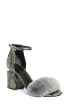 Women's Alexander Wang Abby Genuine Rabbit Fur & Snakeskin Sandal Us / 37eu - Green