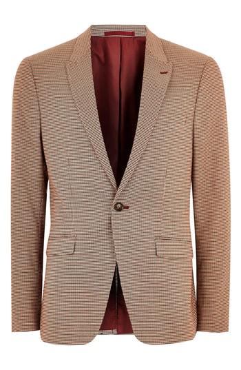 Men's Topman Skinny Fit Houndstooth Blazer R - Beige