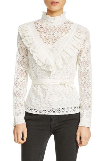 Women's Maje Limba Belted Lace Blouse - White