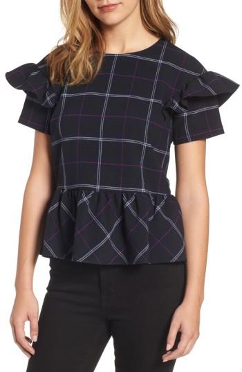 Women's Halogen Plaid Peplum Top - Black