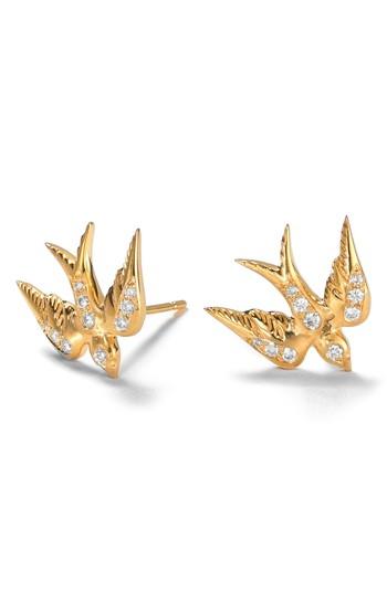 Women's Nora Kogan Feathered Diamond Swallow Stud Earrings