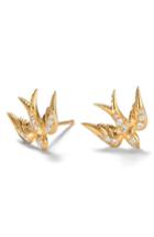 Women's Nora Kogan Feathered Diamond Swallow Stud Earrings