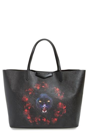 Givenchy Antigona Black Jaguar Print Coated Canvas Shopper -