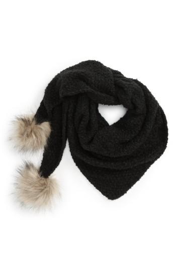 Women's Capelli Of New York Faux Fur Pom Triangle Scarf, Size - Black