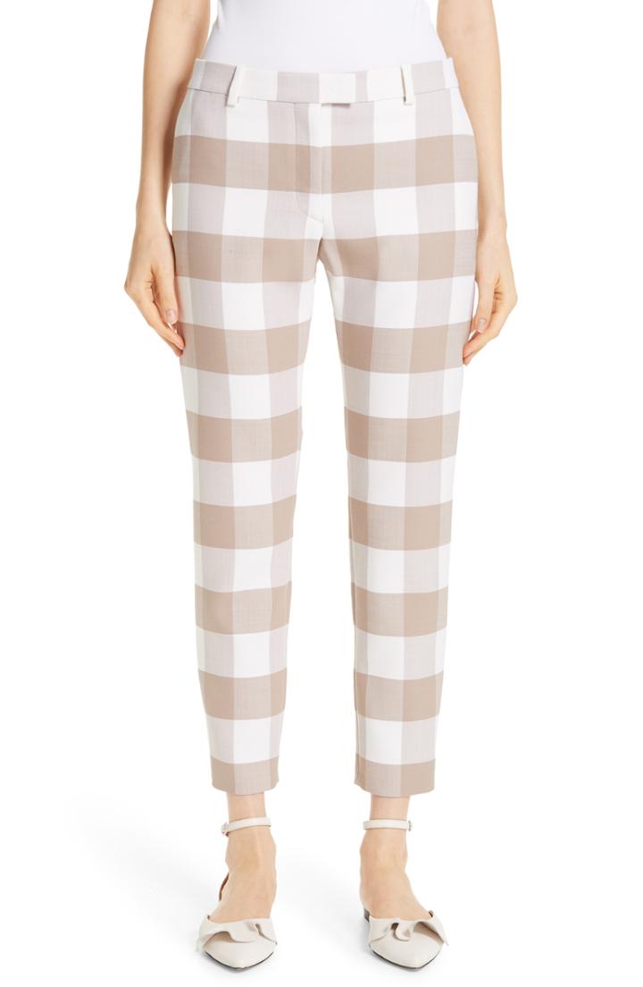 Women's Altuzarra Gingham Stretch Wool Slim Ankle Pants Us / 34 Fr - Beige