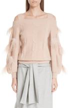 Women's Adeam Off The Shoulder Cashmere Sweater With Feather Trim - Pink