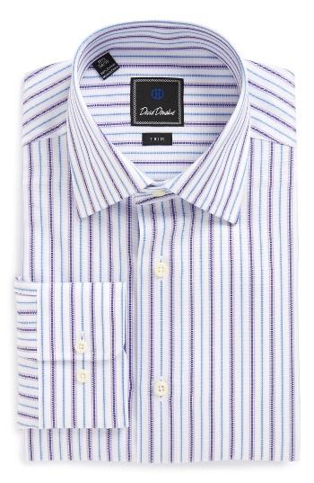 Men's David Donahue Trim Fit Stripe Dress Shirt .5 34/35 - White