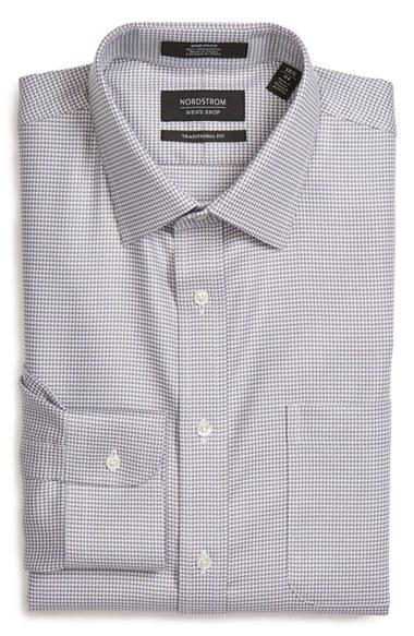 Men's Nordstrom Men's Shop Traditional Fit Non-iron Micro Houndstooth Dress Shirt .5 33 - Grey