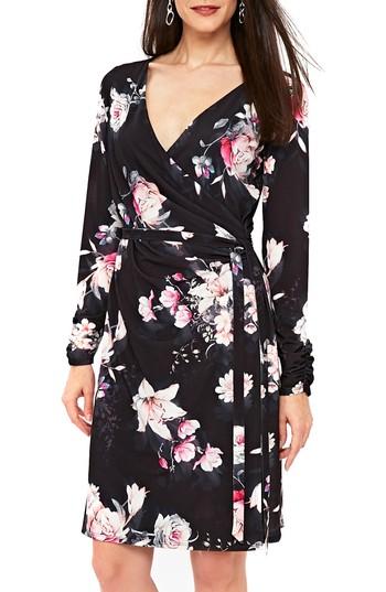 Women's Wallis Rose Print Faux Wrap Dress Us / 8 Uk - Black
