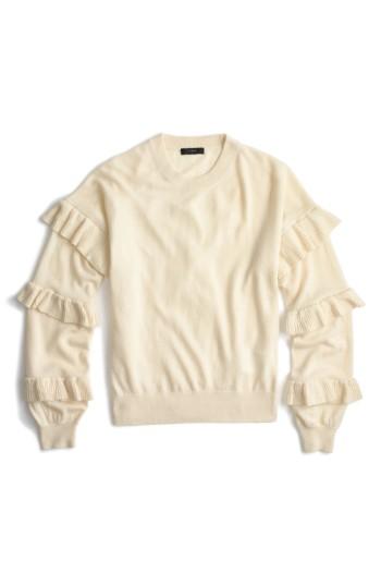 Women's J.crew Ruffle Sleeve Sweater - Beige