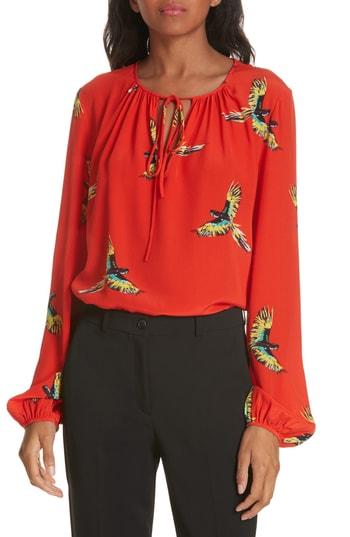 Women's Dvf Split Neck Silk Blouse - Red