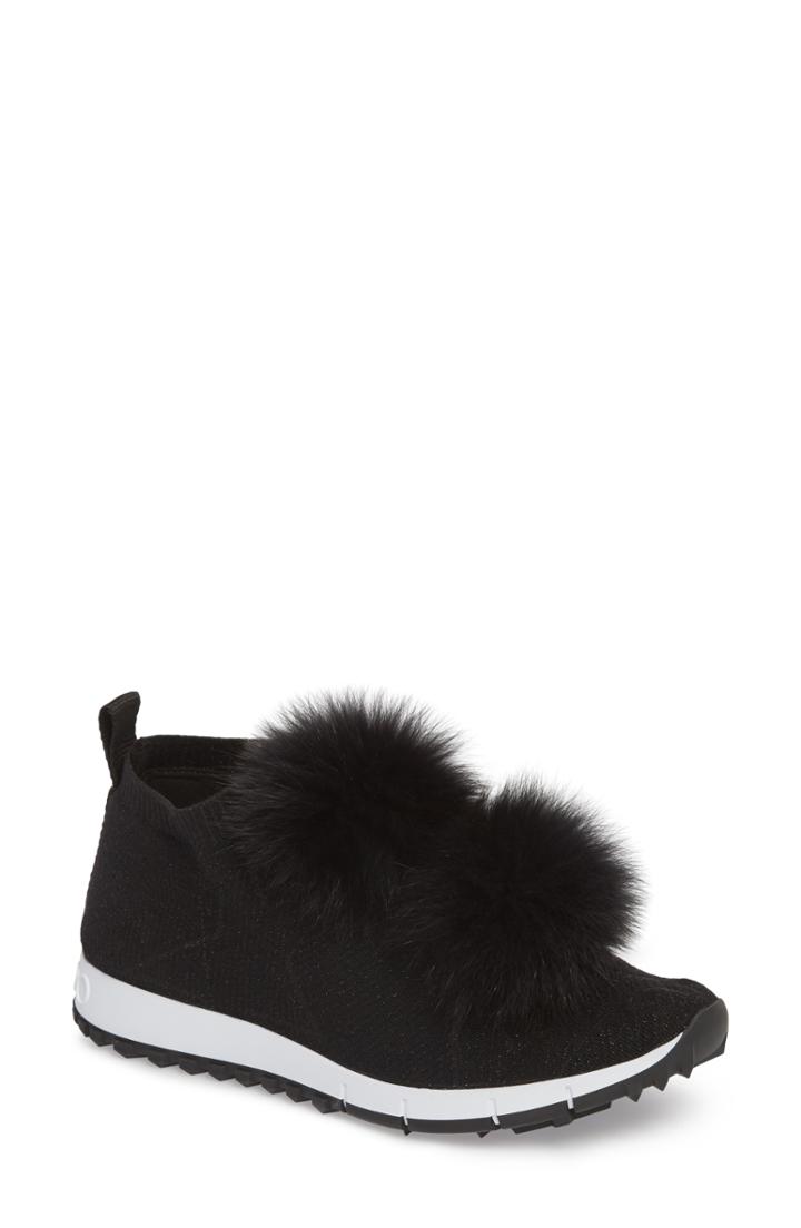 Women's Jimmy Choo Genuine Fox Fur Sock Sneaker .5us / 36.5eu - Black
