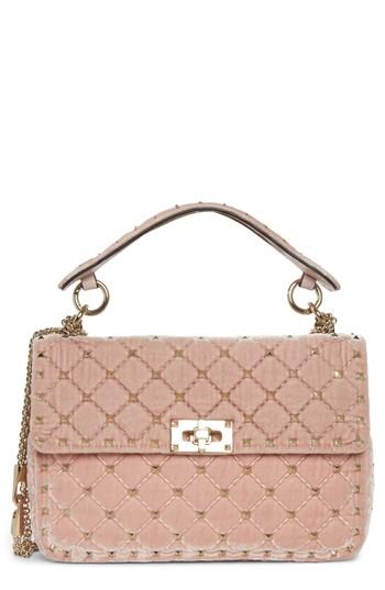 Valentino Garavani Rockstud Spike Velvet Shoulder Bag - Pink