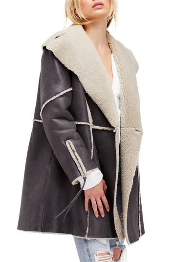 Women's Free People Juno Genuine Shearling Jacket - Grey
