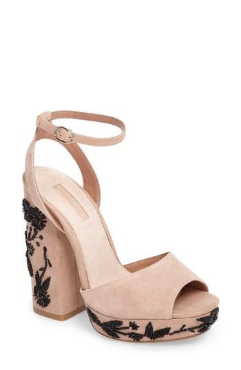 Women's Topshop Lavish Beaded Platform Sandal .5us / 37eu - Beige